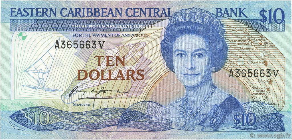 10 Dollars EAST CARIBBEAN STATES  1985 P.23v1 FDC