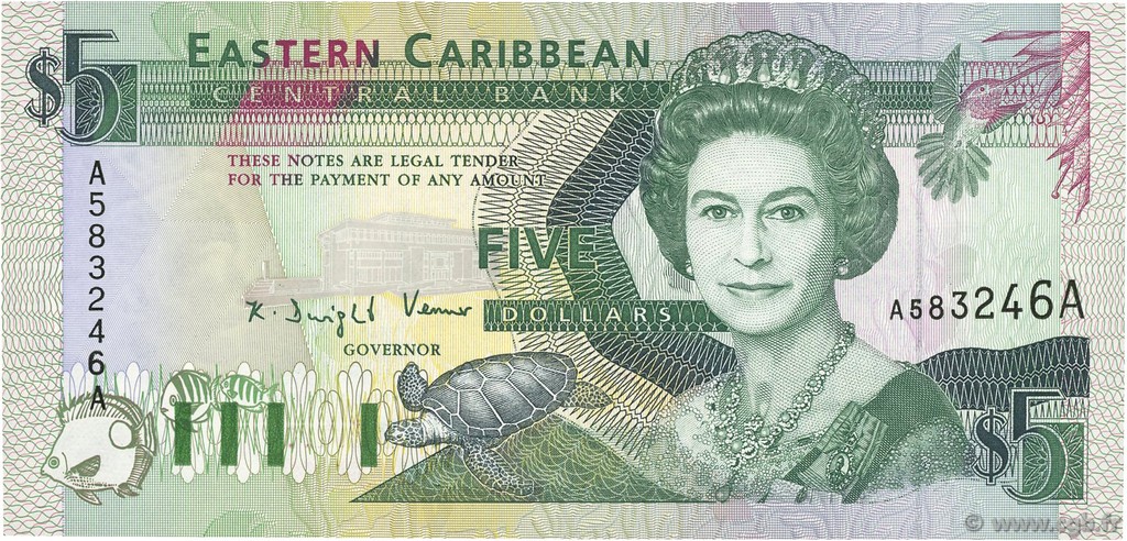 5 Dollars EAST CARIBBEAN STATES  1993 P.26a SC+