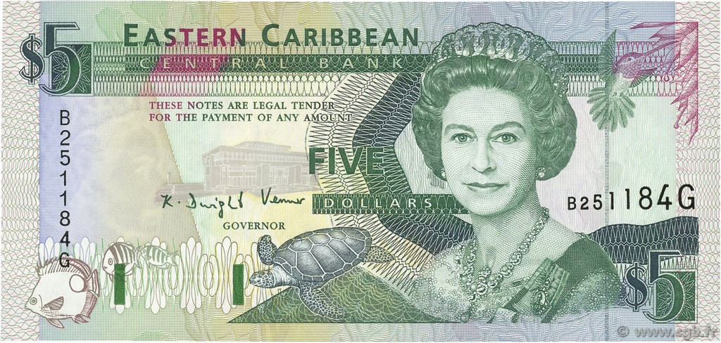 5 Dollars EAST CARIBBEAN STATES  1993 P.26g ST