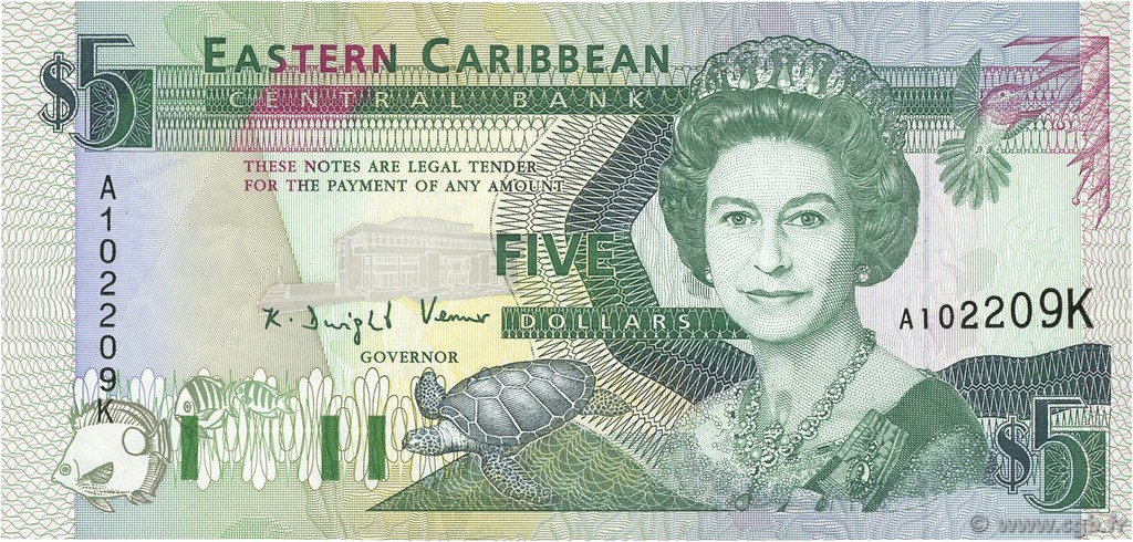 5 Dollars EAST CARIBBEAN STATES  1993 P.26k ST