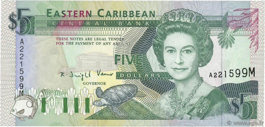 5 Dollars EAST CARIBBEAN STATES  1993 P.26m ST