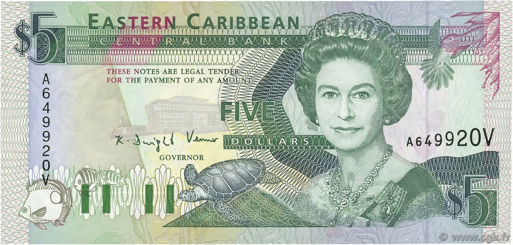 5 Dollars EAST CARIBBEAN STATES  1993 P.26v ST