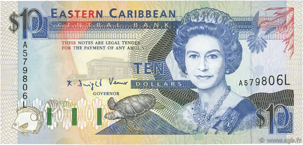 10 Dollars EAST CARIBBEAN STATES  1993 P.27l UNC