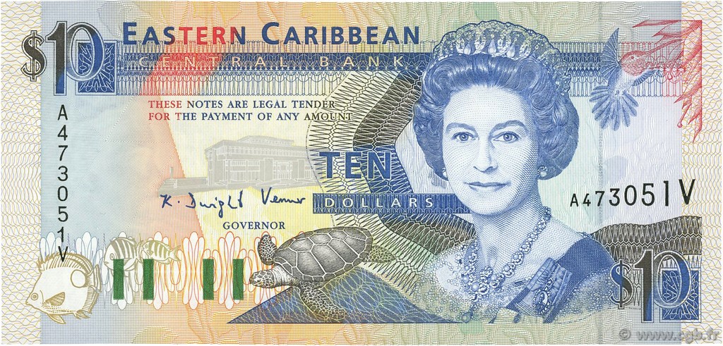 10 Dollars EAST CARIBBEAN STATES  1993 P.27v fST+