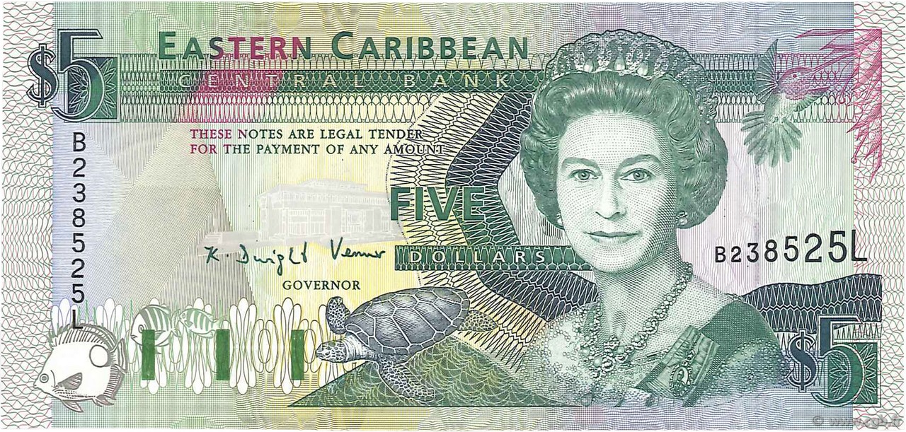 5 Dollars EAST CARIBBEAN STATES  1994 P.31l UNC