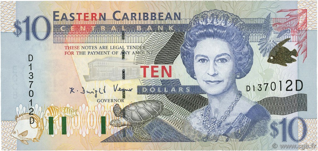10 Dollars EAST CARIBBEAN STATES  2000 P.38d UNC