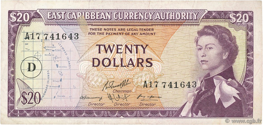 20 Dollars CARIBBEAN   1965 P.15i VF