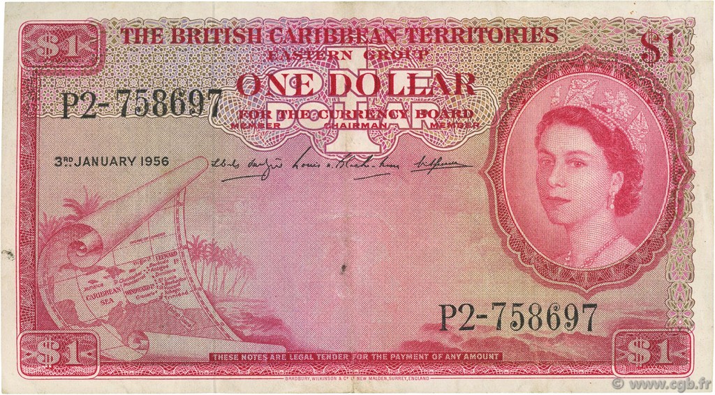 1 Dollar EAST CARIBBEAN STATES  1956 P.07b BB