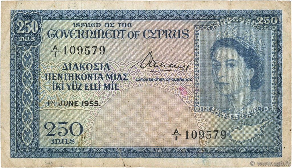 250 Mils CYPRUS  1955 P.33a F