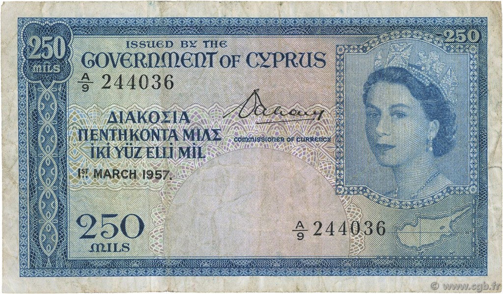 250 Mils CYPRUS  1957 P.33a VG