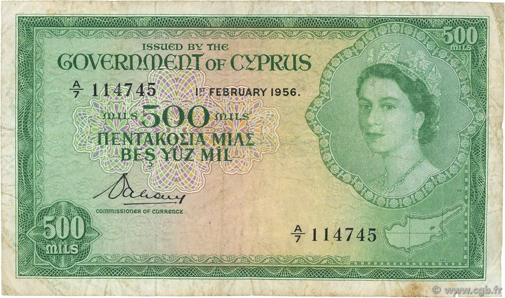 500 Mils CHIPRE  1956 P.34a RC+