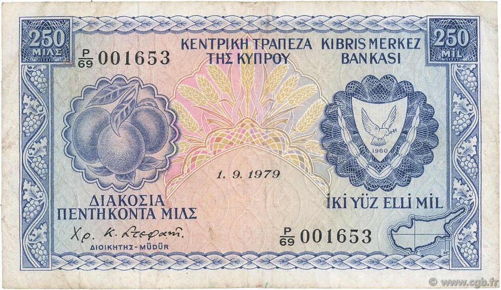 250 Mils CYPRUS  1979 P.41c F+