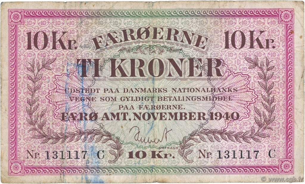 10 Kroner FAROE ISLANDS  1940 P.11a F