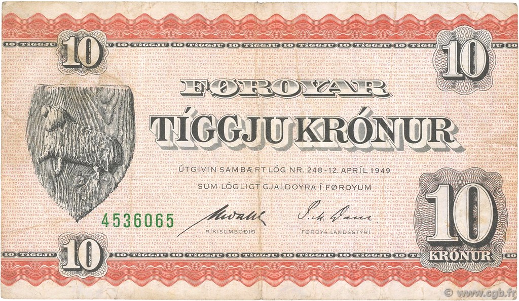 10 Kronur ISOLE FAROER  1954 P.14c q.BB
