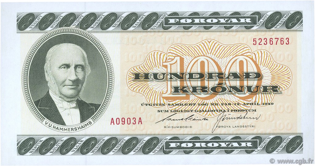 100 Kronur ISOLE FAROER  1990 P.21e q.FDC