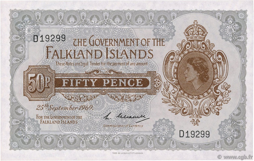 50 Pence FALKLAND ISLANDS  1969 P.10a UNC