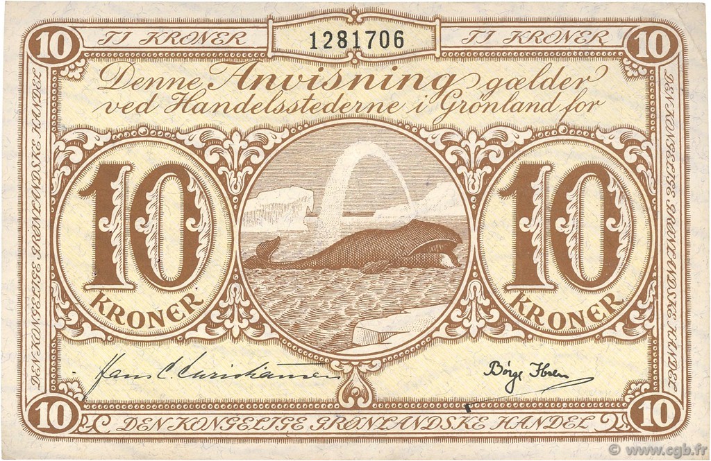 10 Kroner GROENLANDIA  1953 P.19b BB