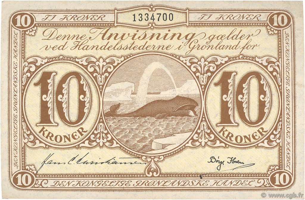 10 Kroner GREENLAND  1953 P.19b VF