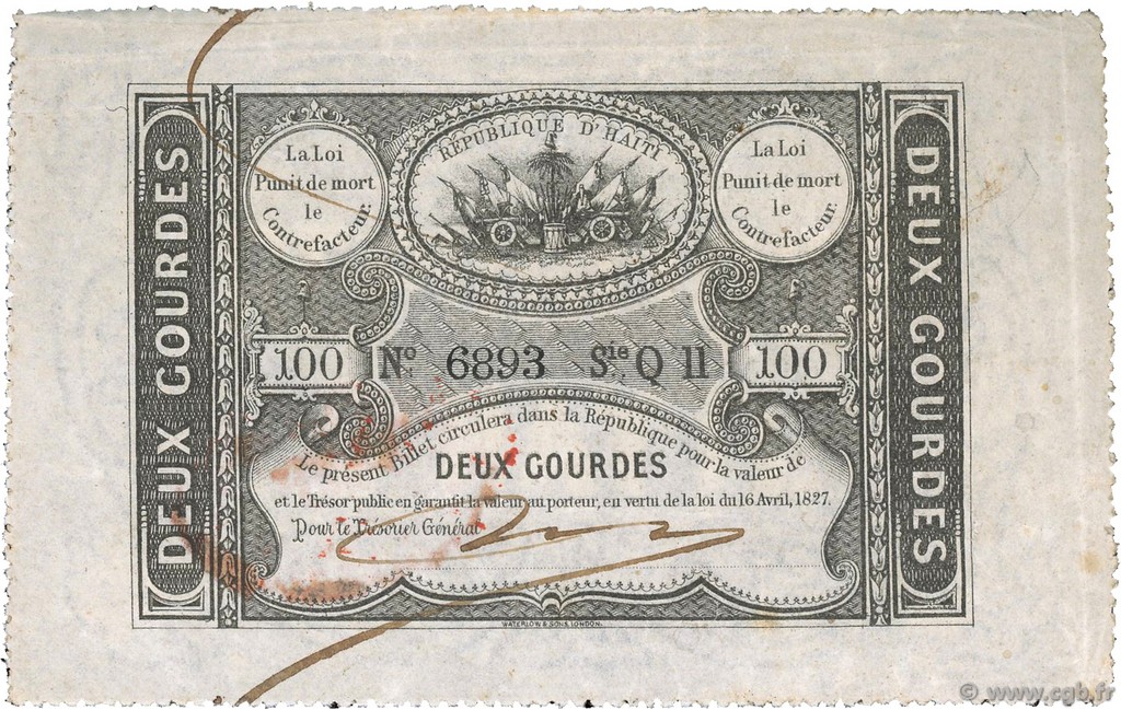 2 Gourdes HAÏTI  1827 P.042 VF