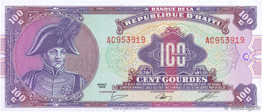 100 Gourdes HAITI  1986 P.250a UNC