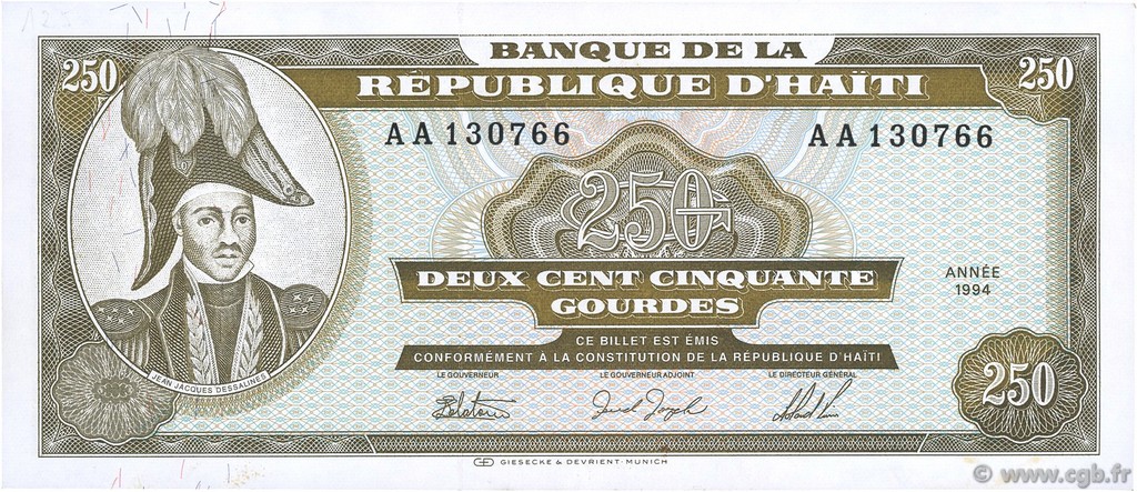 250 Gourdes HAITI  1994 P.263a UNC-