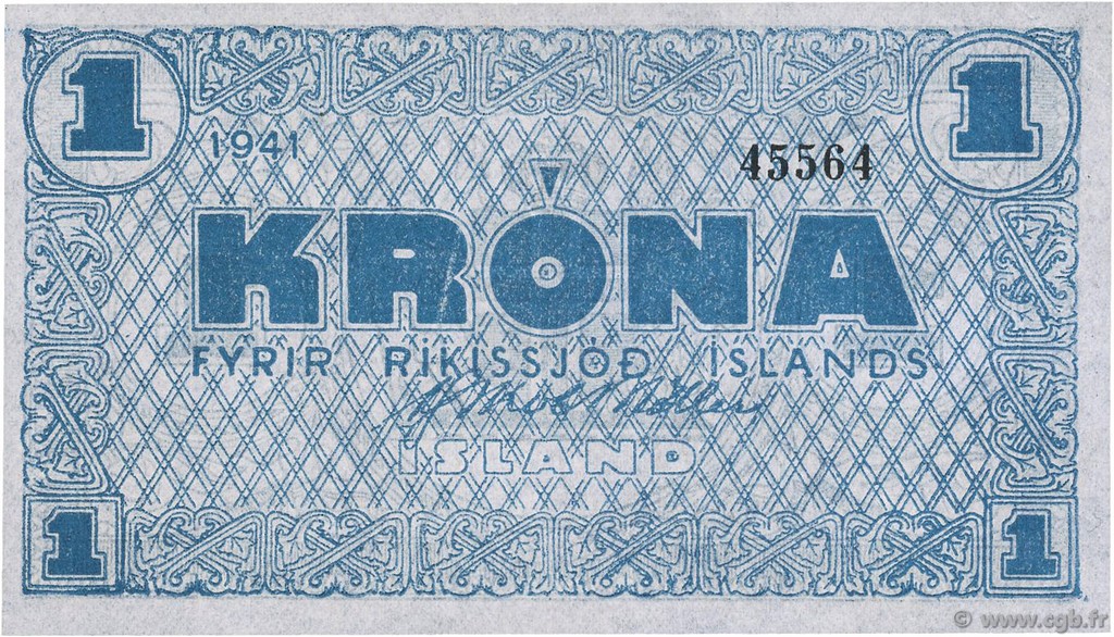 1 Krona ICELAND  1941 P.22a UNC