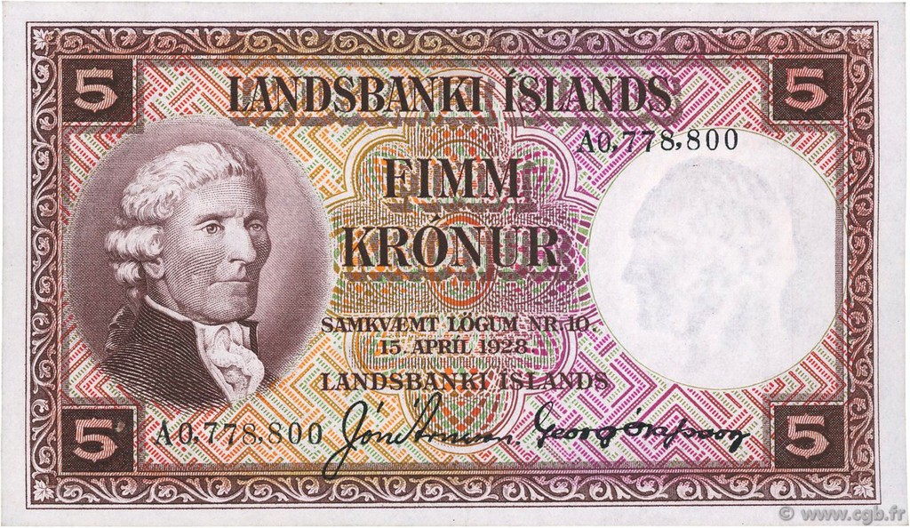 5 Kronur ICELAND  1921 P.27b UNC