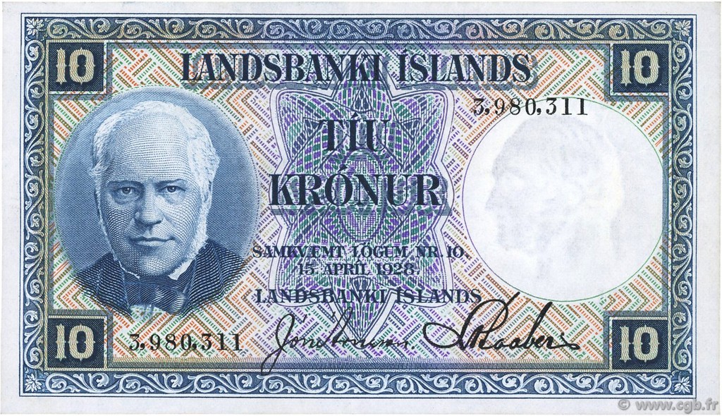 10 Kronur ICELAND  1928 P.28a AU