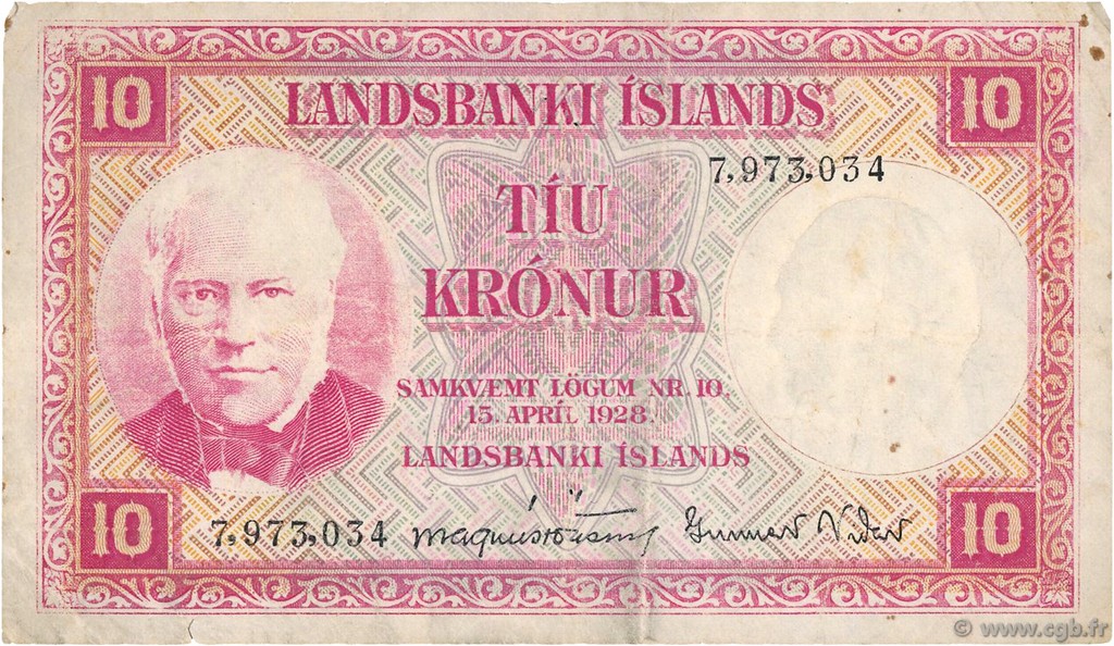 10 Kronur ICELAND  1948 P.33a F