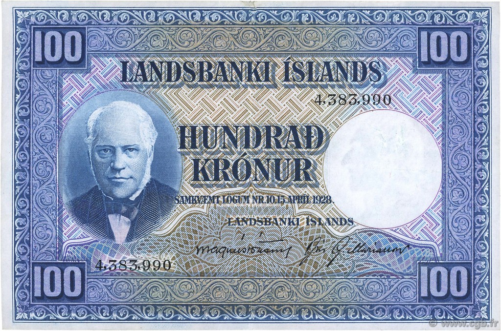 100 Kronur ISLANDIA  1943 P.35a MBC+