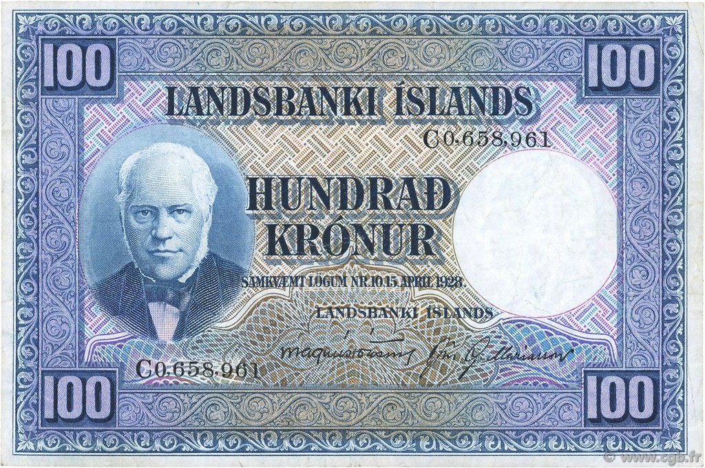 100 Kronur ISLANDIA  1943 P.35b MBC