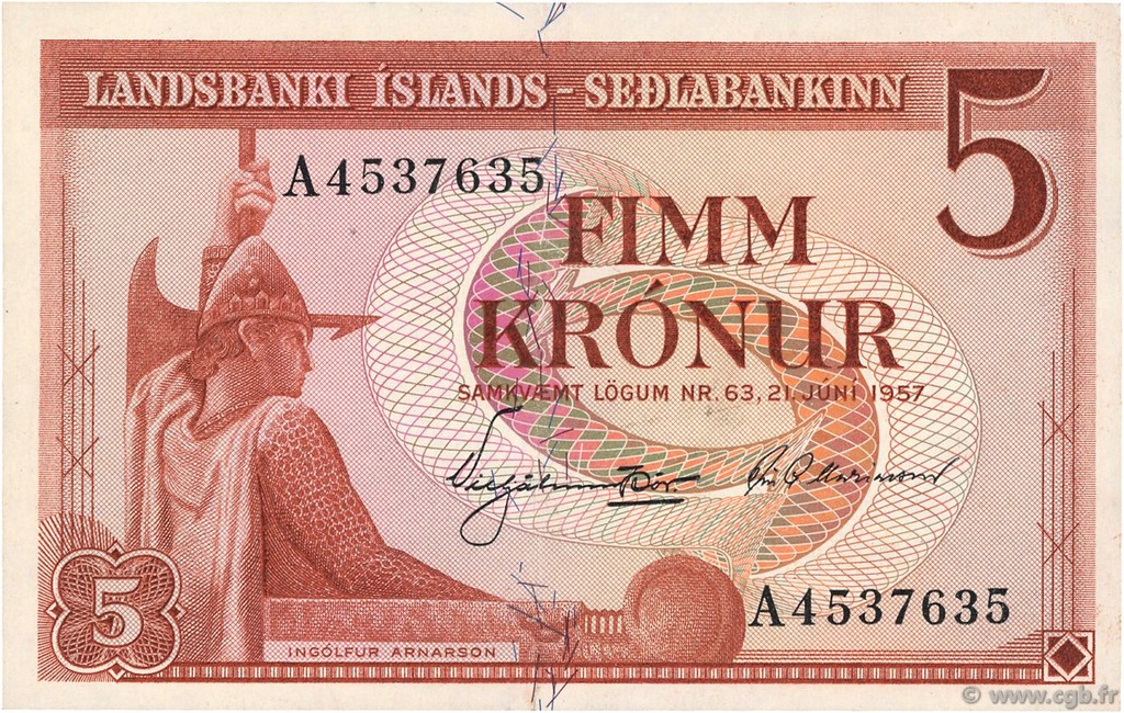 5 Kronur ISLANDIA  1957 P.37b EBC
