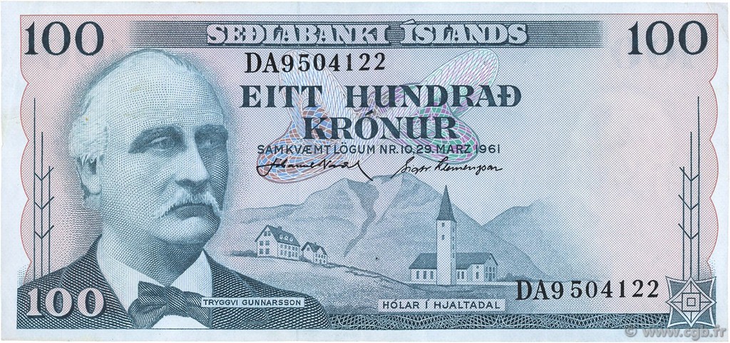 100 Kronur ISLANDA  1961 P.44a q.SPL