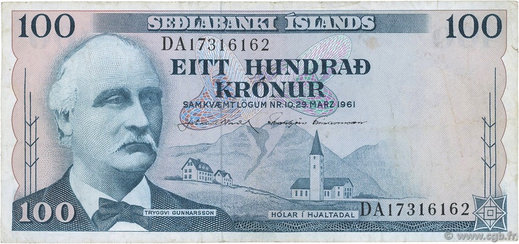 100 Kronur ISLANDA  1961 P.44a BB