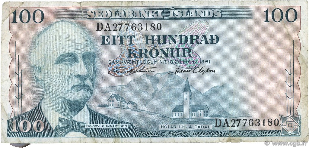 100 Kronur ISLANDIA  1961 P.44a BC+