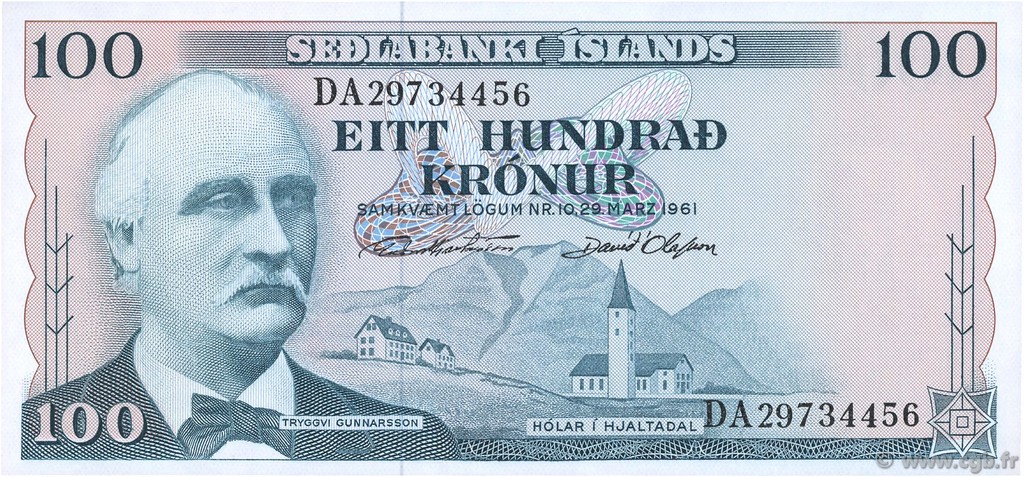 100 Kronur ISLAND  1961 P.44a fST+