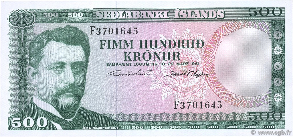 500 Kronur ISLAND  1961 P.45a ST