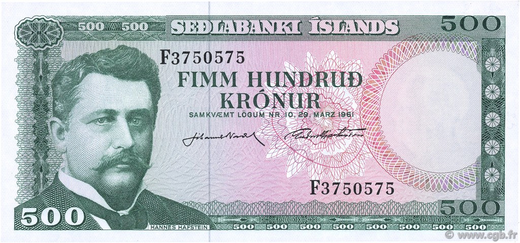 500 Kronur ISLANDA  1961 P.45a FDC