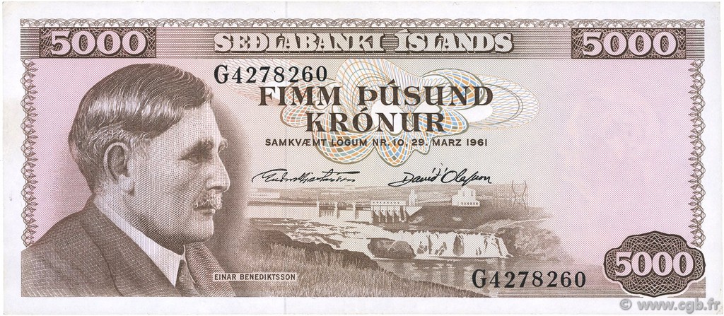 5000 Kronur ICELAND  1961 P.47a UNC-