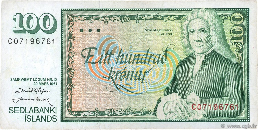 100 Kronur ISLANDIA  1961 P.50a MBC