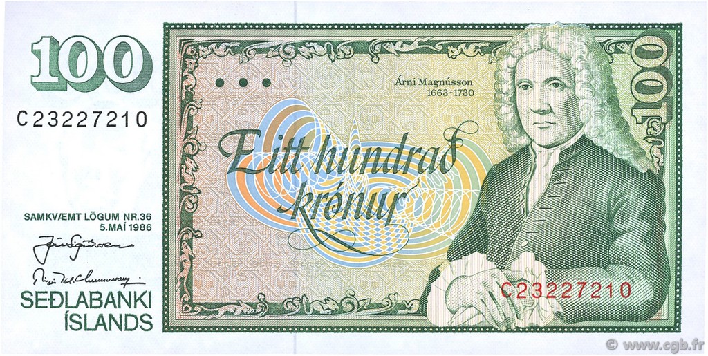 100 Kronur ICELAND  1986 P.54a UNC
