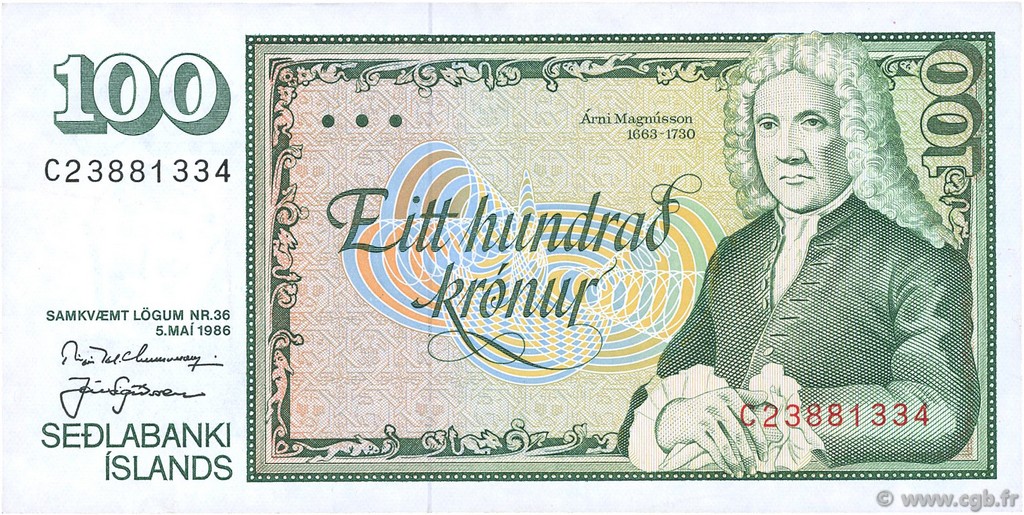 100 Kronur ISLAND  1986 P.54a fVZ