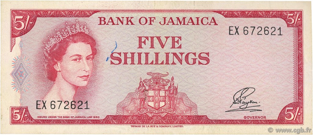 5 Shillings JAMAICA  1964 P.51Ab MBC+