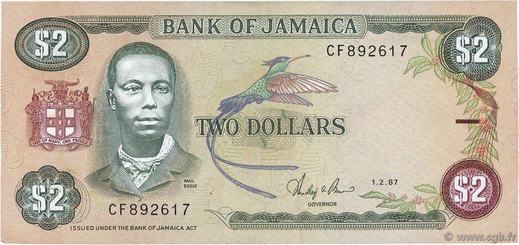 2 Dollars JAMAICA  1987 P.69b MBC+