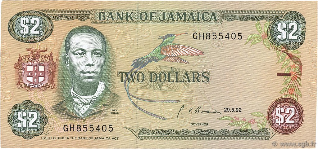 2 Dollars JAMAIKA  1992 P.69d fVZ
