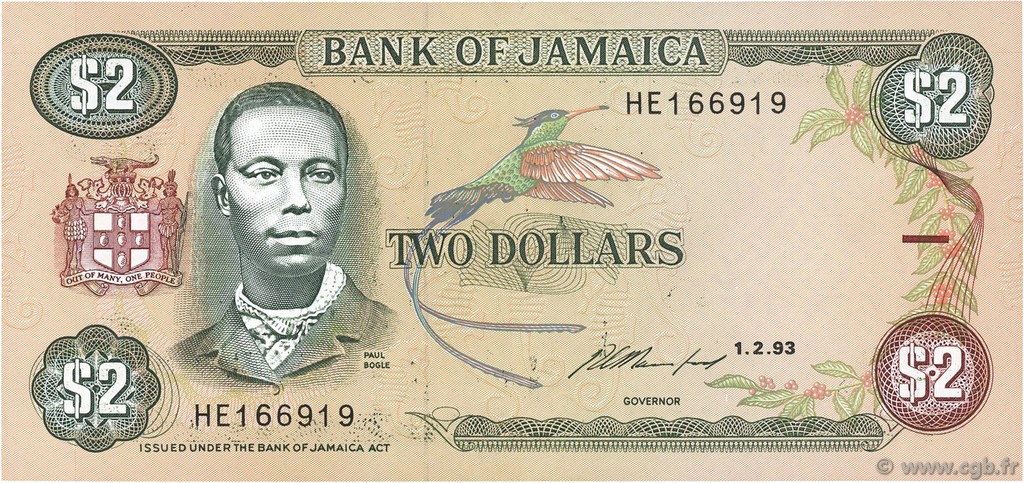 2 Dollars JAMAICA  1993 P.69e EBC
