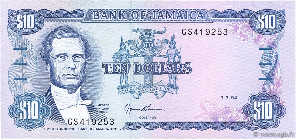 10 Dollars GIAMAICA  1994 P.71e SPL
