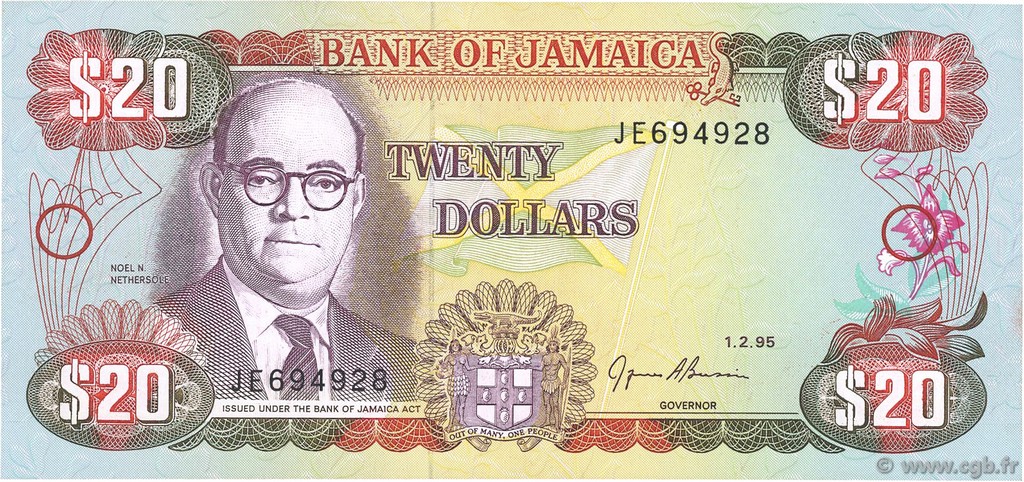 20 Dollars JAMAICA  1995 P.72e XF