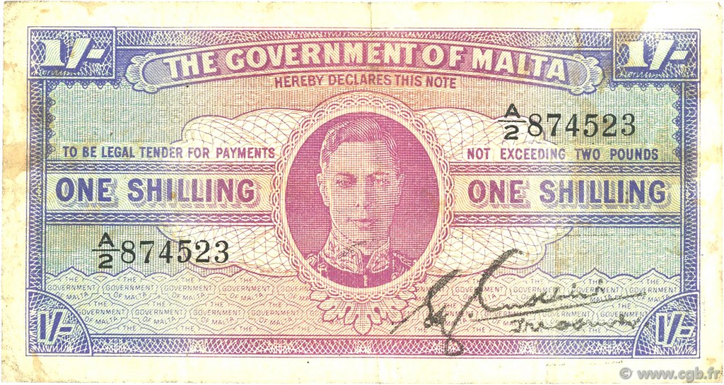 1 Shilling MALTA  1943 P.16 F