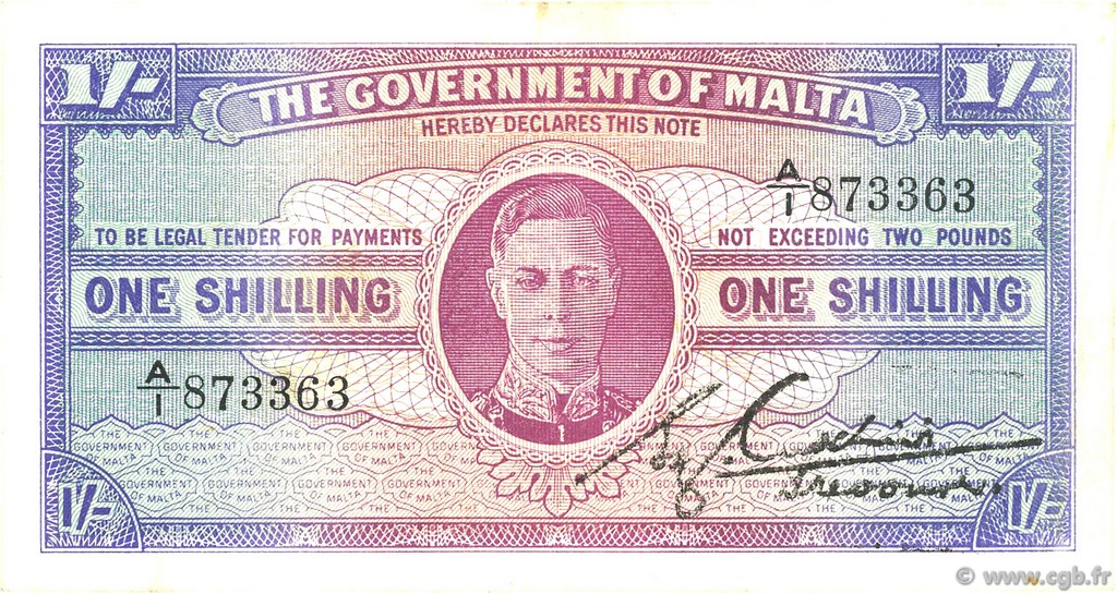 1 Shilling MALTE  1943 P.16 VF